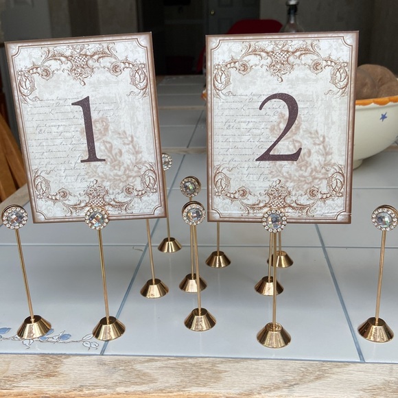 Set of 12 Gold and Crystal Table Card Holders - Picture 3 of 3